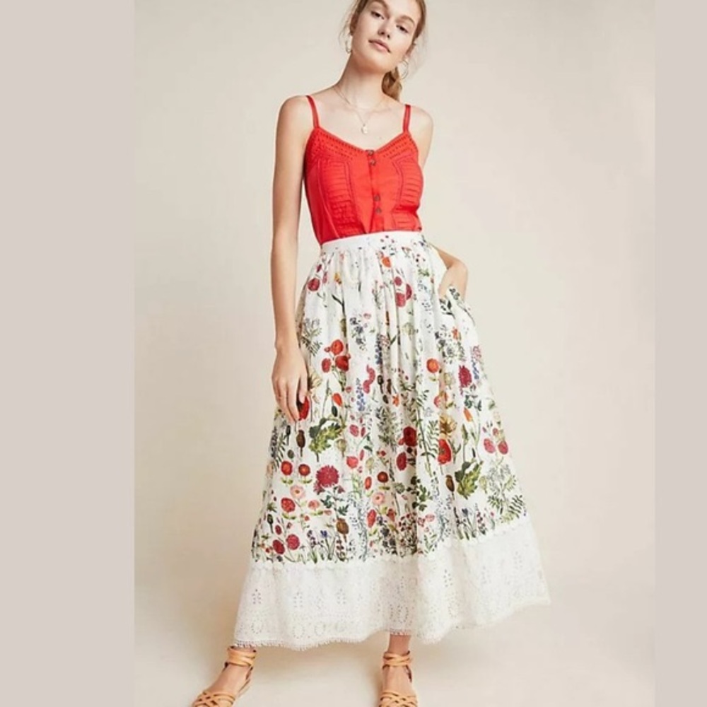 Anthropologie Payal Jain Floral Eyelet Maxi Skirt